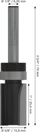 Broca para enrutador Bosch PRO con cojinete superior y borde al ras, vástago de 1/4 de pulgada.